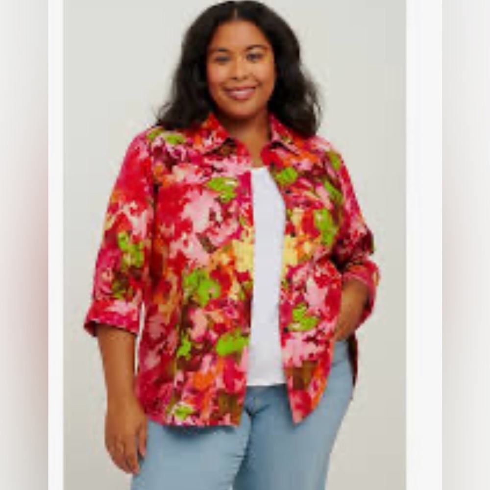 Chicos linen floral button up shirt 3 ( Xl/16)